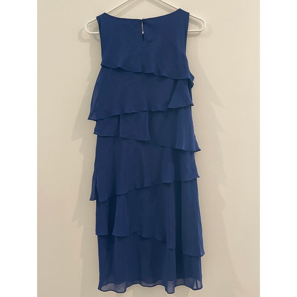 00058 - Chaps Women's Sleeveless Tiered Ruffle Cocktail Dress Size 10 Blue NWT - Picture 4 of 6